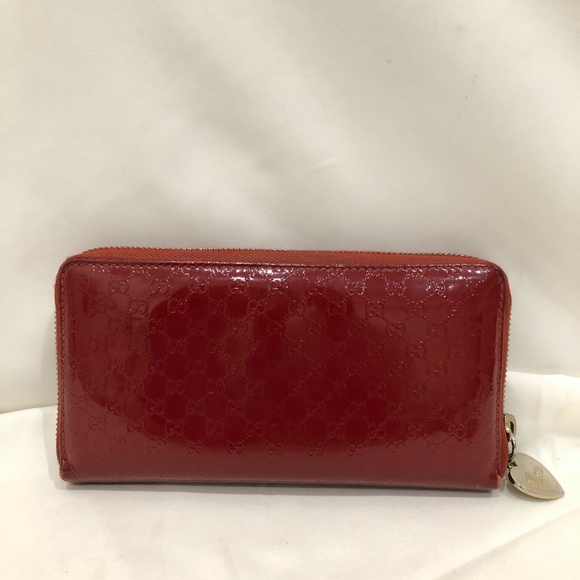 Gucci Red Enamel Zip Around Long Wallet Sku#84182 (gently used,zipper pull miss) - Picture 2 of 13
